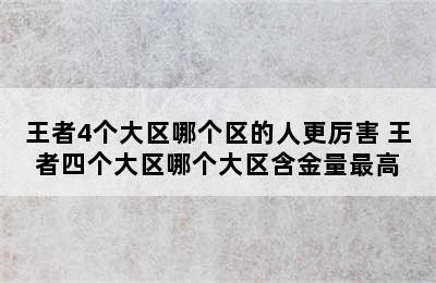 王者4个大区哪个区的人更厉害 王者四个大区哪个大区含金量最高